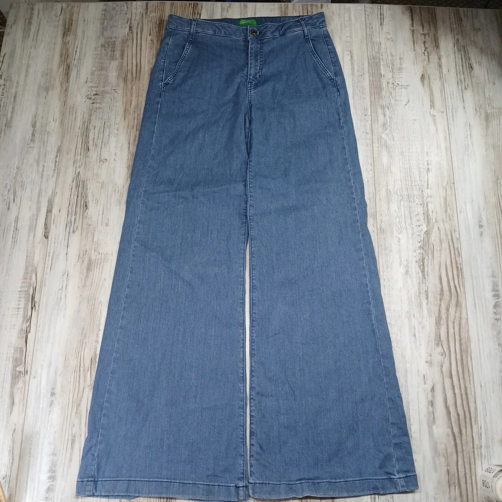 United‎ Colors of Benetton Sophia Wide Leg Jeans Medium Wash Blue Womens Size 8